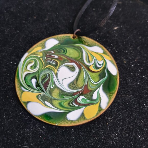 Vintage 70's Copper and Enamel Large Circular Pendant - Picture 1 of 4